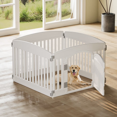 24-Inch 4-Panel Lightweight Indoor Dog Playpen with Door, Customizable Puppy Exercise Pen for Home Use, White