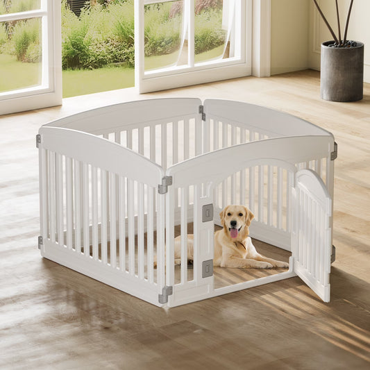 24-Inch 4-Panel Lightweight Indoor Dog Playpen with Door, Customizable Puppy Exercise Pen for Home Use, White