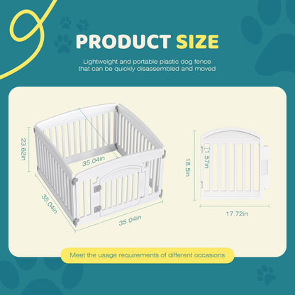 24-Inch 4-Panel Lightweight Indoor Dog Playpen with Door, Customizable Puppy Exercise Pen for Home Use, White