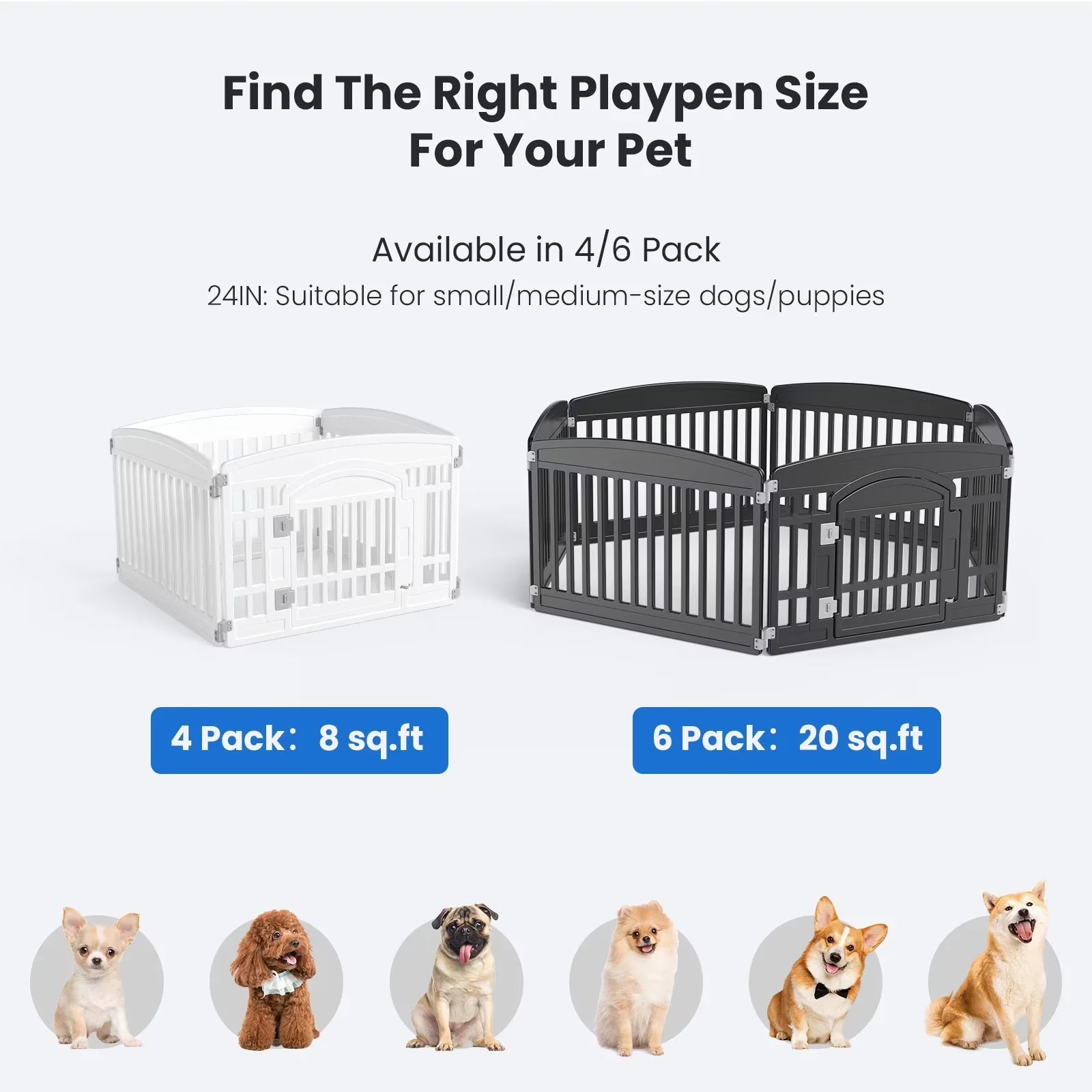24-Inch 4-Panel Lightweight Indoor Dog Playpen with Door, Customizable Puppy Exercise Pen for Home Use, White