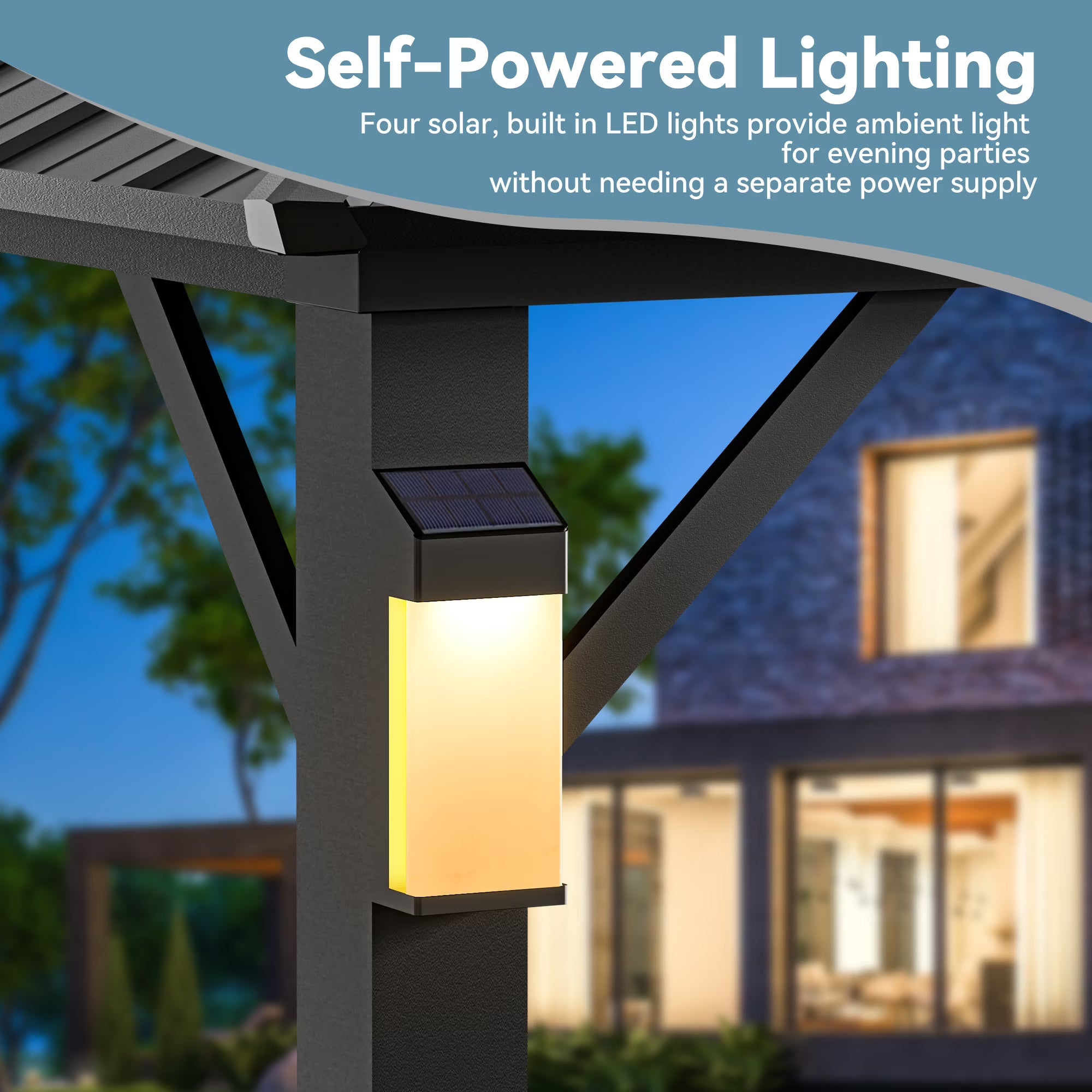 Hardtop Metal Gazebo with Galvanized Steel Roof, LED Lights for Backyard, Deck, Garden