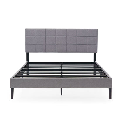 Gray Upholstered Square Tufted Platform Bed, No Box Spring Needed